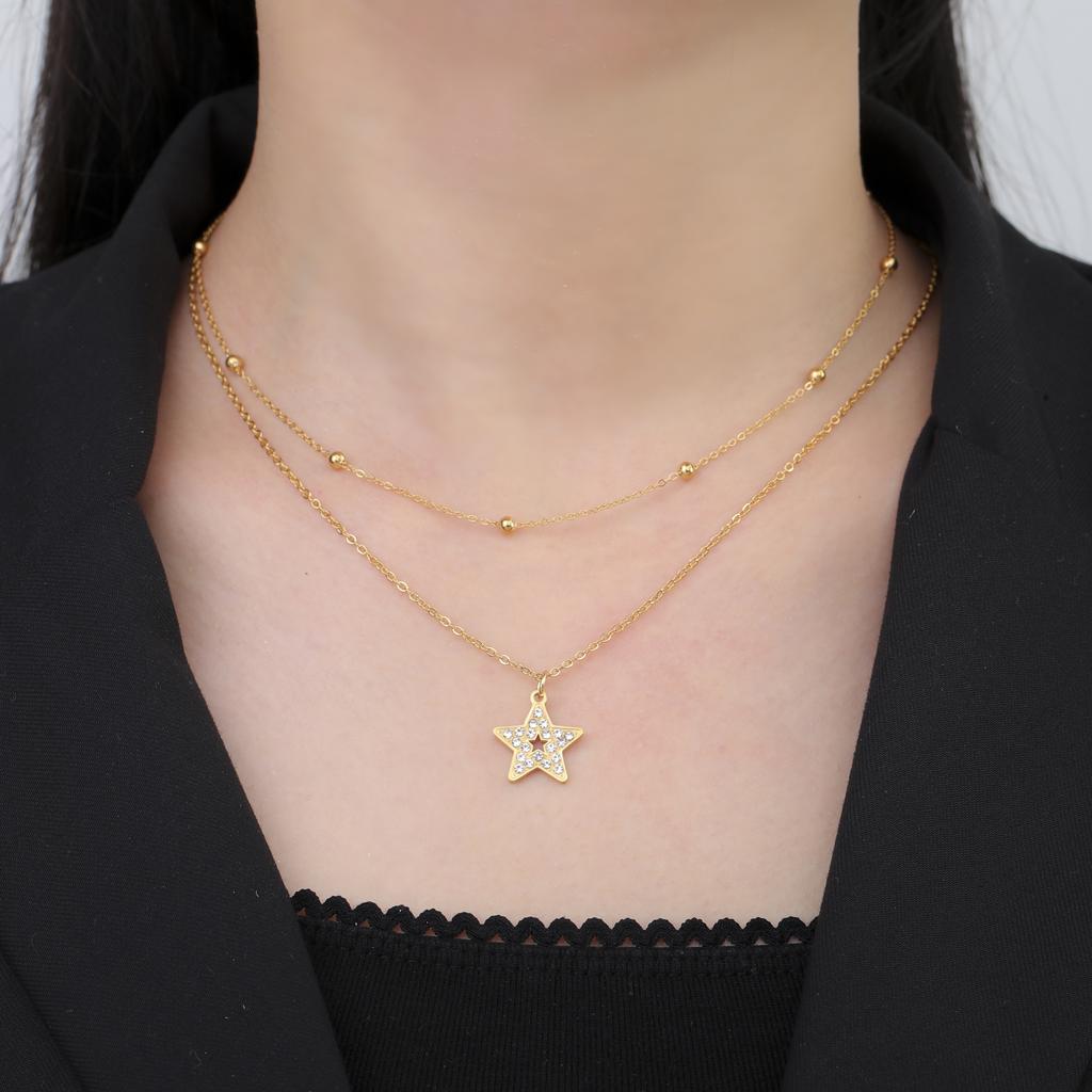 Trendy Clear Zircon Star Pendant Necklaces for Women Stainless Steel Double Chains Necklace Jewelry 2026 Mother's Gift New