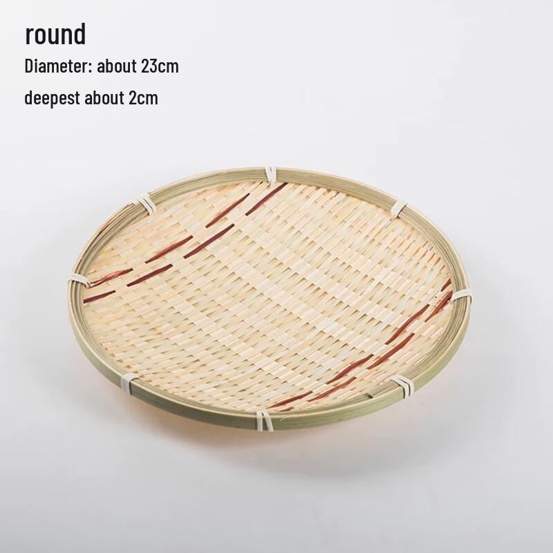 Youde Round Bamboo Serving Tray with Red Edge