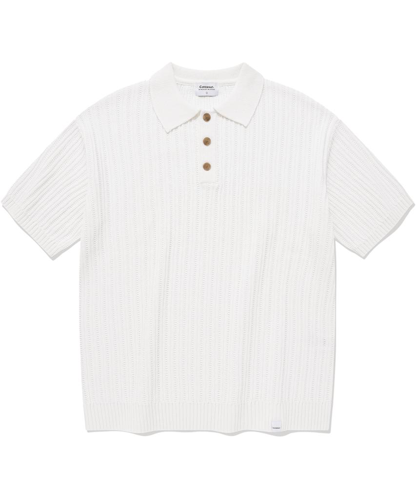 COVERNAT Crochet Polo Half Knit Ivory