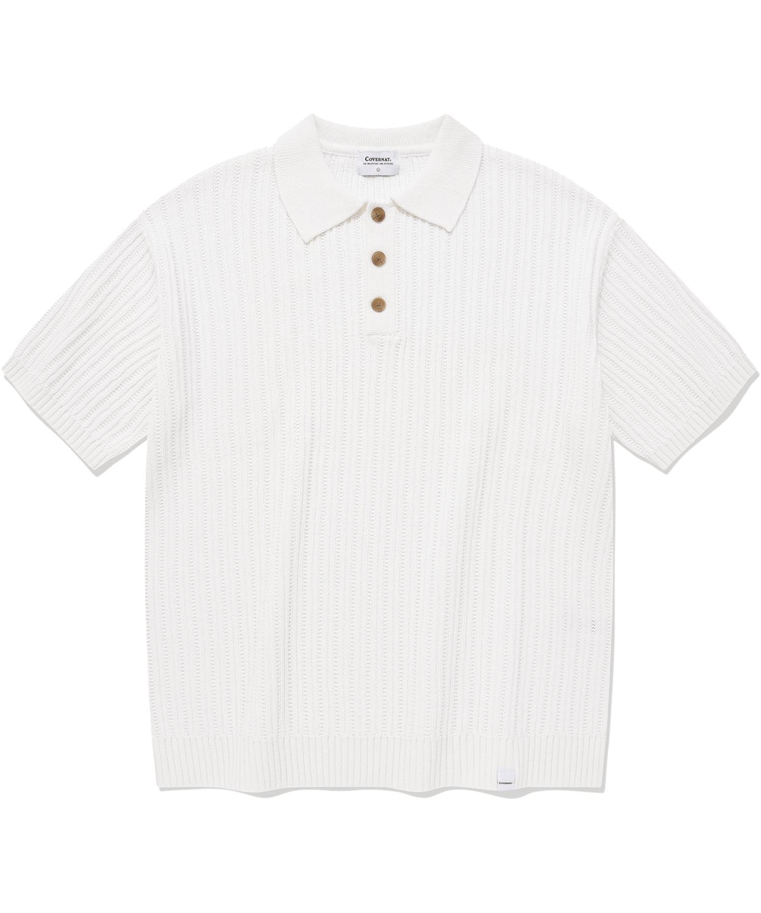 Covernat Crochet Polo Half Knit Ivory Ivory/L