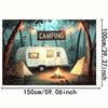 2D Summer Camp Backdrop, Retro RV Camper & String Lights Party Banner