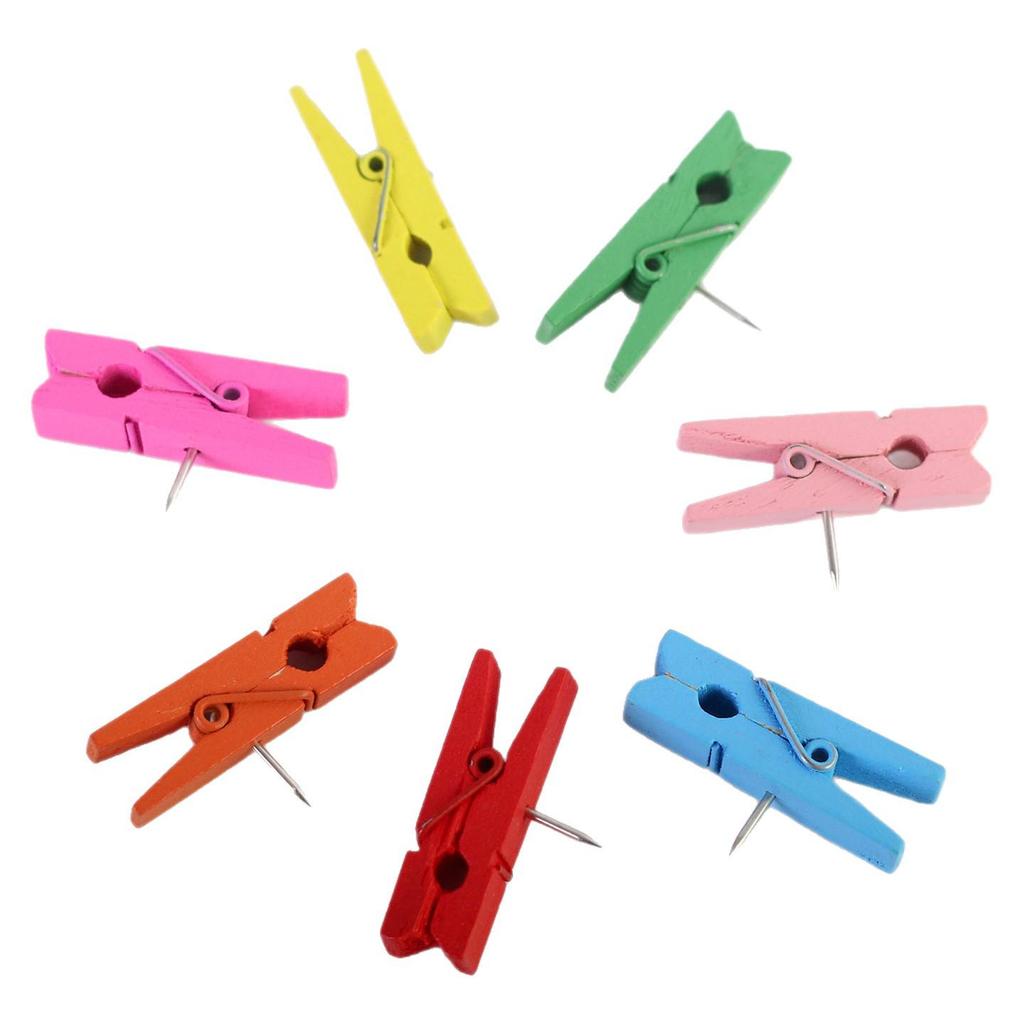 Colored Wooden Push Pins & Clothespins for Corkboards - Creative Office Stationery