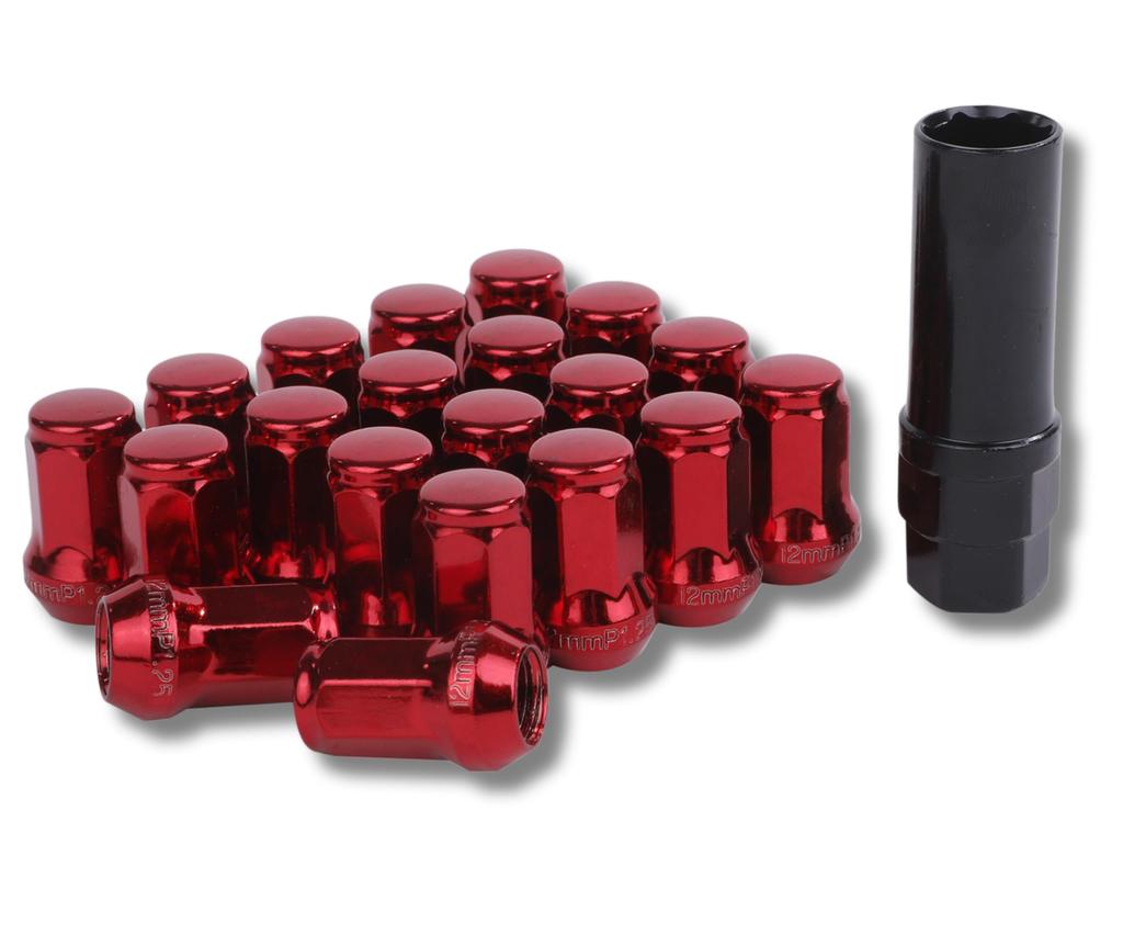 [Partools] Lock Nuts Red Car Tire Wheel Nuts M12 Short Nuts Lug Nuts Racing Nuts (20 Pieces, 1.25 mm)