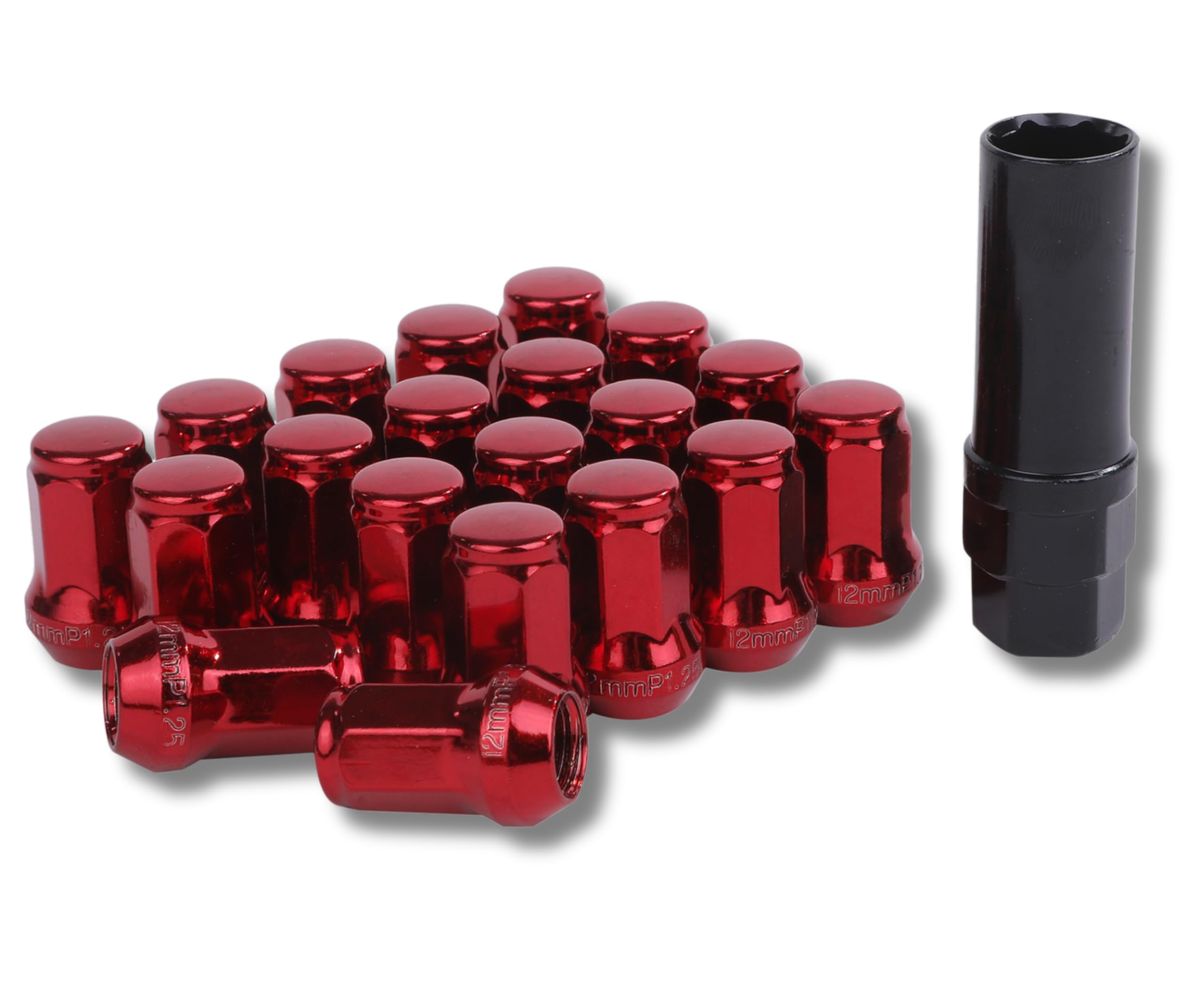 

[Partools] Стопорные гайки Красные Гайки колес автомобиля M12 Короткие гайки Гайки-колпачки Гоночные гайки (20 штук, 1,25 мм) M12x1.25