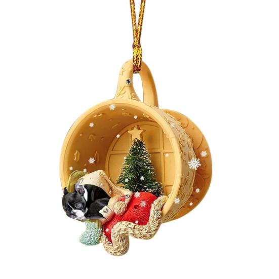3D Cup Dog Ornaments Christmas Style Adorable with Hanging Rope Acrylic Festive Home Car Decoration