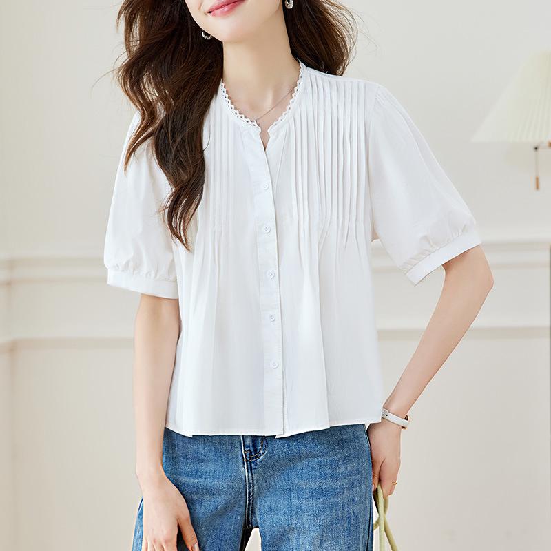 Cotton Cocoon 2026 White V-Neck Puff Sleeve Chic Women s Top M белый