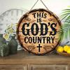 Vintage Chic Wooden Round Sign Pendant - Inspirational"This Is Gods Country" Quote, Perfect for Home & Farmhouse Decor, Ideal Gift for Living Room