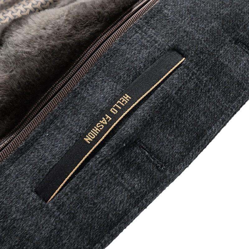 Manteau en laine pour hommes d'âge moyen et âgés, doublure amovible en duvet, manteau tartan pour papa