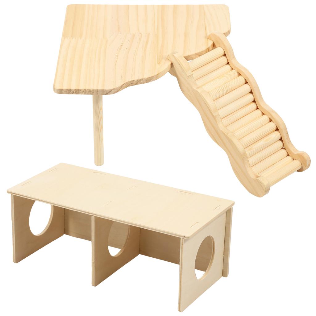 4 Pcs Hamster Platform Ladder Hideout Wood Playhouse Hamster Game Climbing Toy for Small Pet Hamster Rat Gerbil Chinchilla Mouse