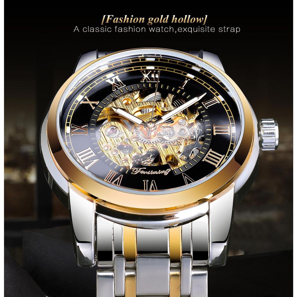 Forsining Pánské módní ležérní voděodolné duté hodinky Automatické mechanické hodinky GMT1236-2-A