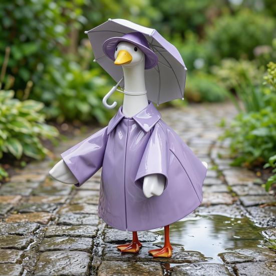 1 Set Porch Goose Outfit Lawn Goose Raincoat Hat And Umbrella Waterproof Goose Costume Rain Jacket for 23 Inch Goose Statue Summer Outdoor Garden