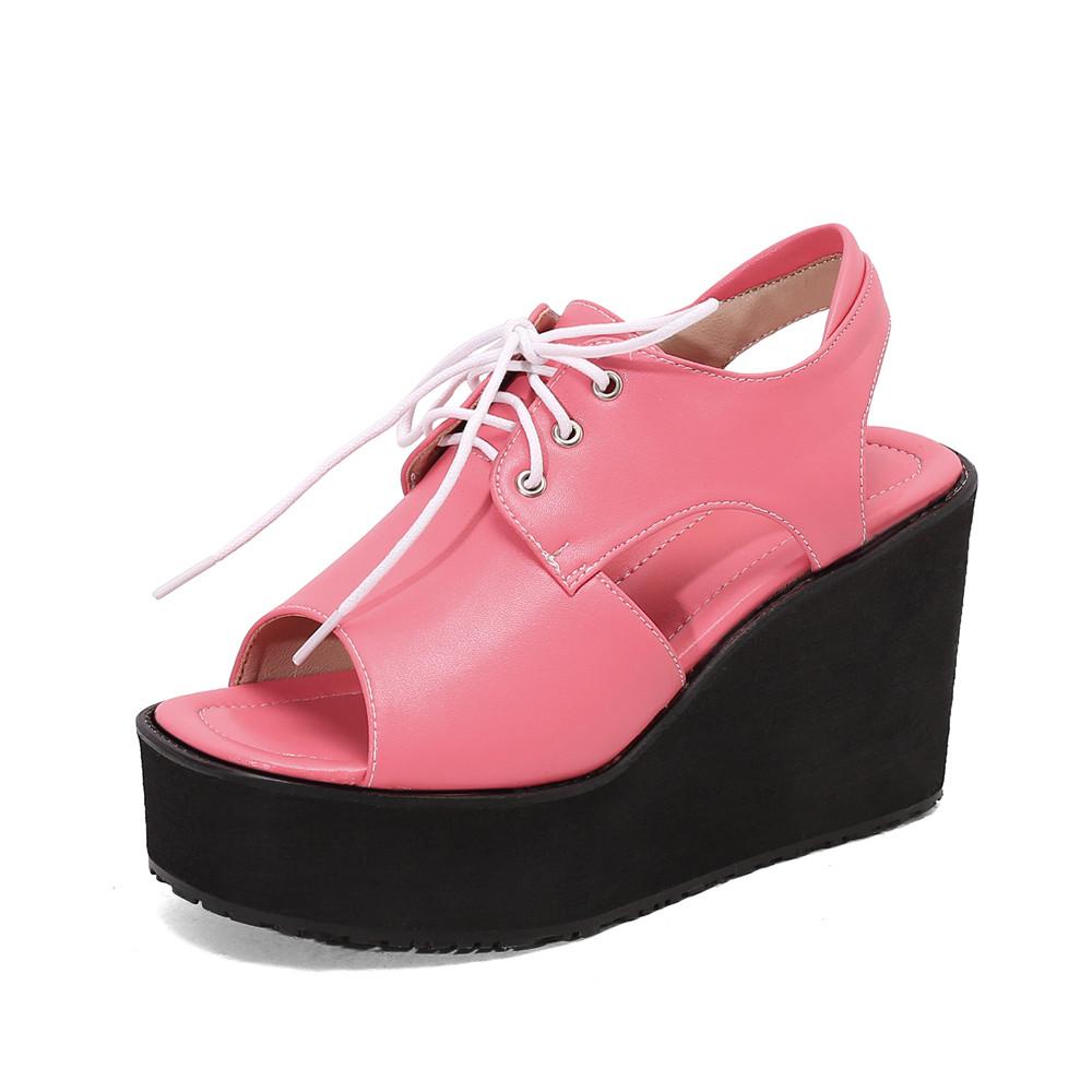 Fashion Women Wedges Sandals Summer Thick Bottom Waterproof Platform Dress Banquet Comfortable Open Toed Workwear Large Size 32-48 Pink