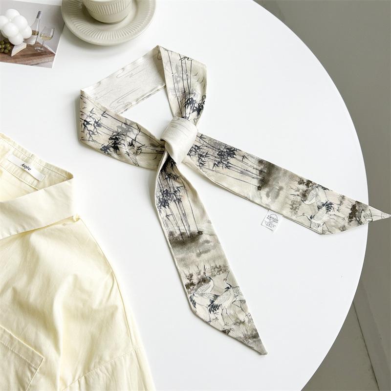 Spring silk scarf women's fashion versatile temperament scarf silk scarf small long streamer tied bag ribbon decoration