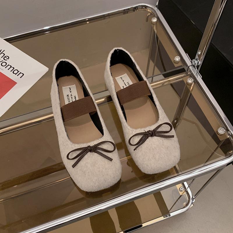 

Gentle square head flat bottom Mary Jane shoes women s spring new bow sweet ballet shoes 40 абрикосовый