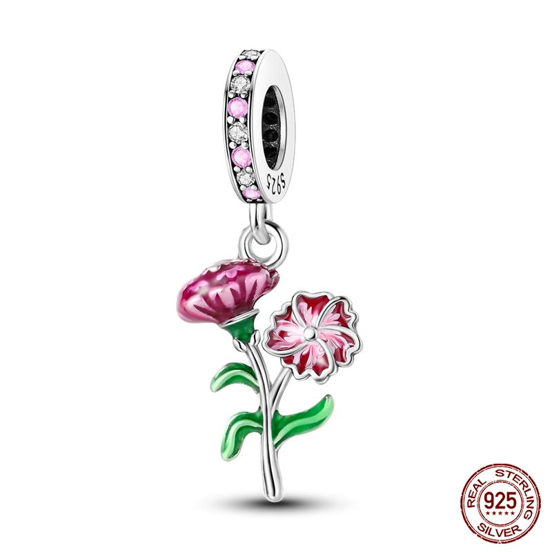 New Copper Fashion Spring Carnation Flower Parrot Charm Bead Suitable For 3Mm Bracelet Diy Fine Jewelry Gift Making