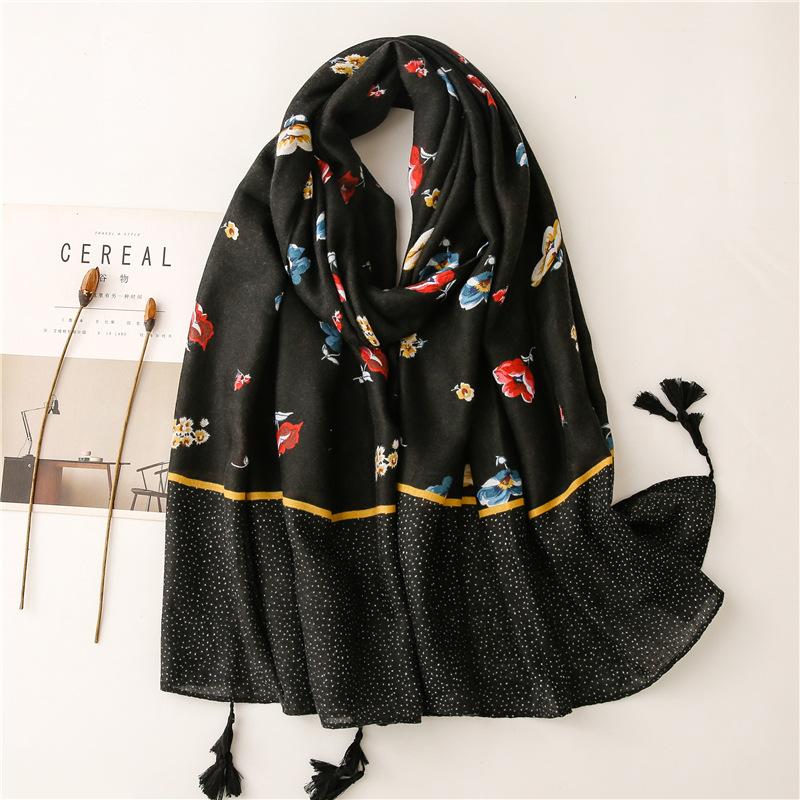 Designer Brand Women Scarf Autumn Printing Cotton Scarves Pashmina Lady Winter Shawls Printing Tassel Beach Hijabs Foulard Pareo
