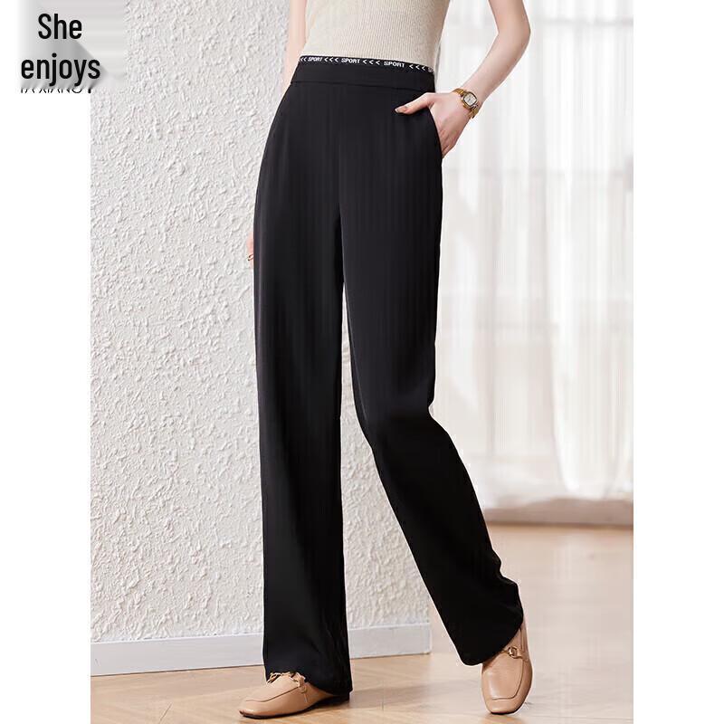 Women s Elastic High-Waist Wide-Leg Casual Pants M