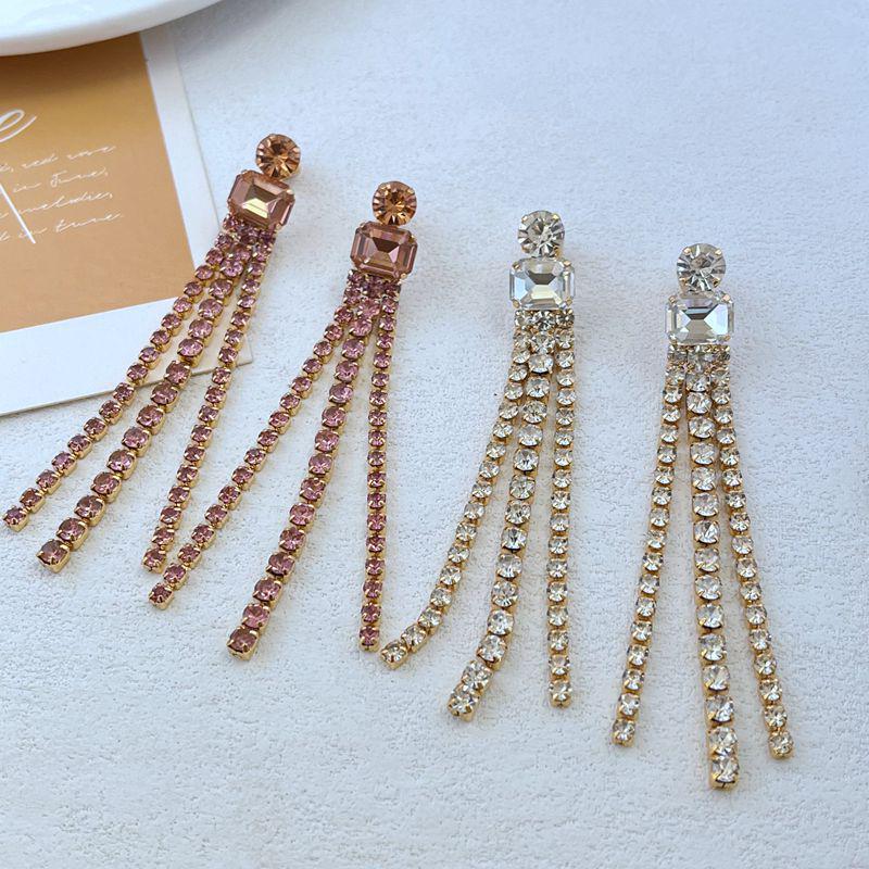 

Pink Rhinestone Tassel Earrings - European & American Luxury Design розовый