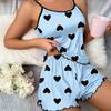 European and American summer casual sexy small suspender love printed shorts two-piece loungewear women's simple European and American style