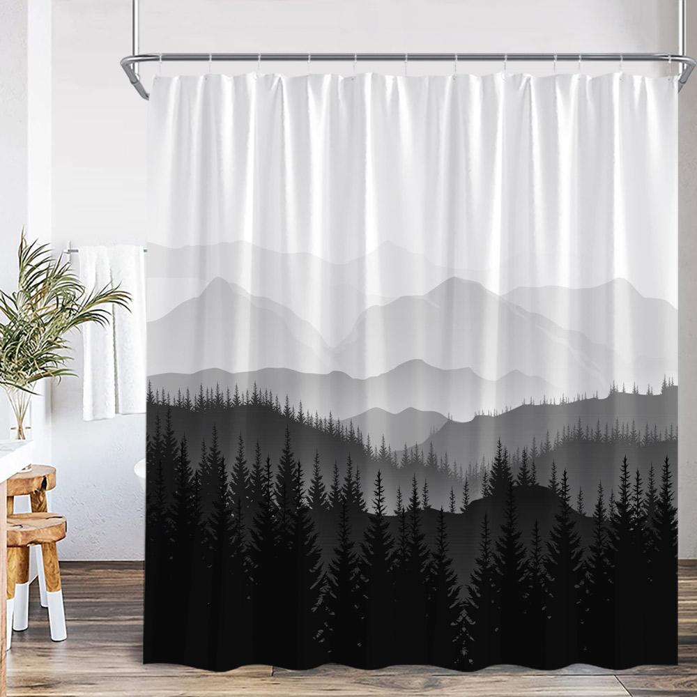 

Misty Forest Shower Curtain Foggy Woodland Cloud Pine Tree Nature Nordic Bathroom Decor Modern Minimalist Bath Curtain with Hook 90x180cm-35x70in