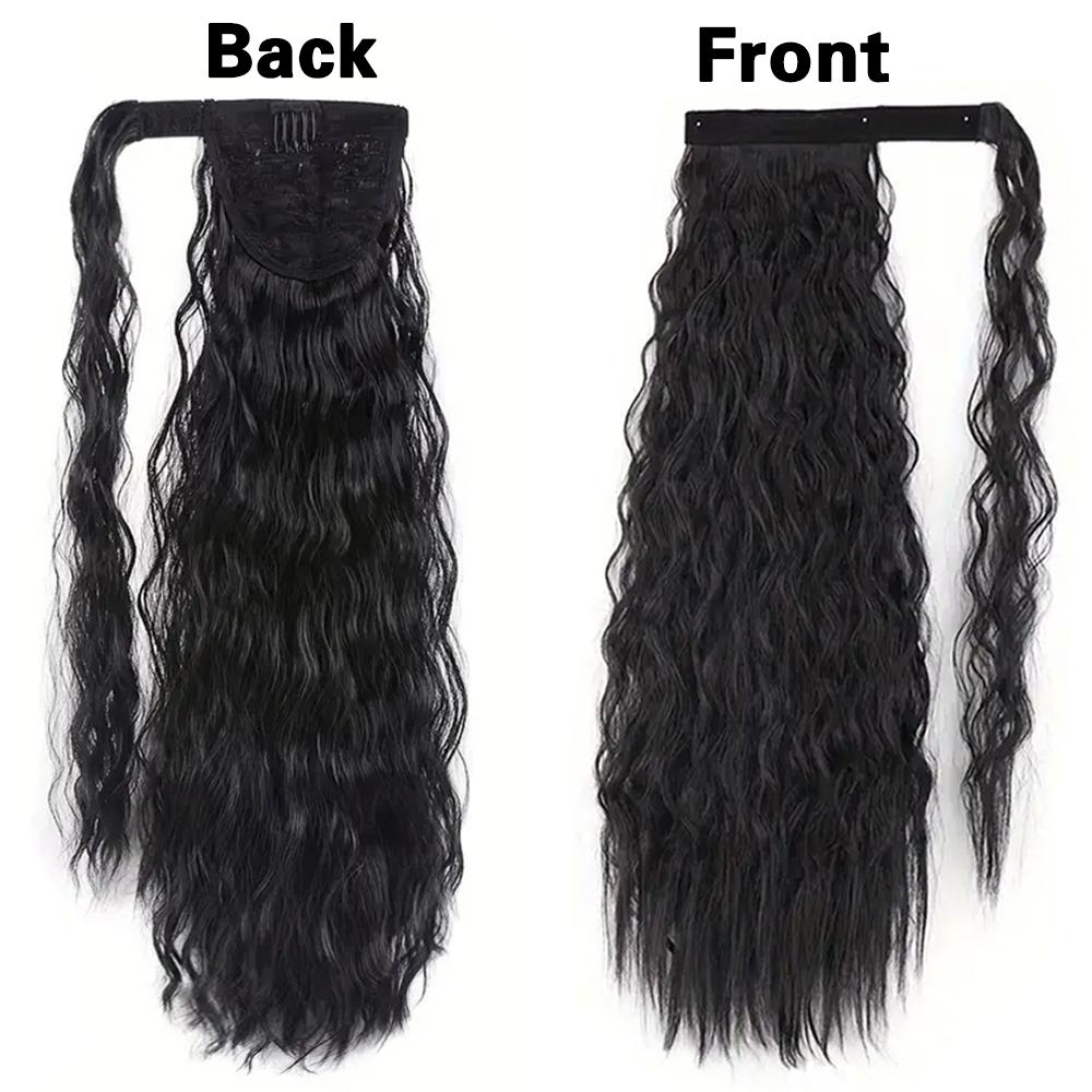 Synthetische Lange Mais Lockige Pferdeschwanzverlängerungen Schwarze Perücke Wickel-Clip-In Pferdeschwanzperücke für Frauen Alltagskleidung