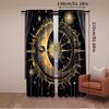 2Pcs Sun Moon Windows Curtains Retro Bohemian Antique Hippie Gold Sun Crescent And Star Curtains For Living Room Bedroom A