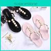 Stilvolle Damen Perlen Flache Strand Flip-Flops Hausschuhe Mit Anti-Rutsch Gemütliches Sandalen Design
