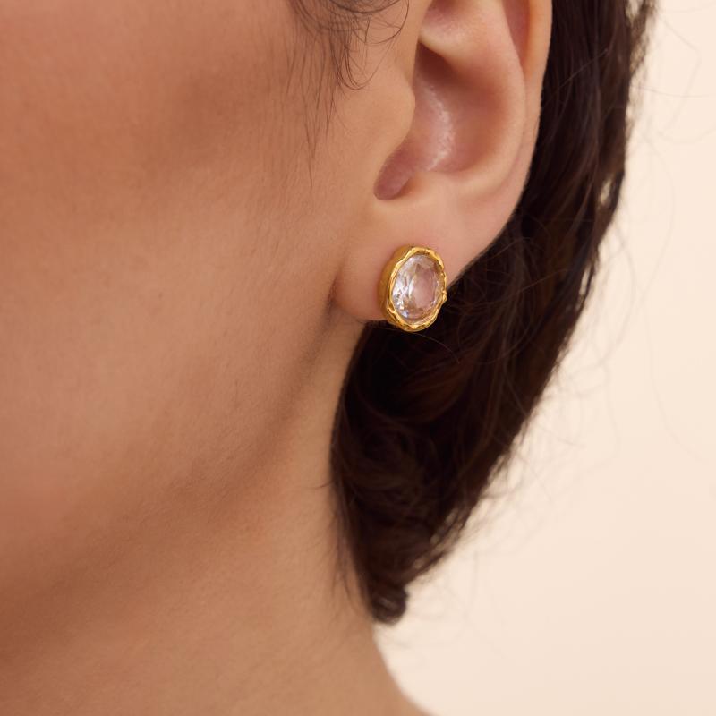 Geometric Zircon Waterproof Stud Earrings for Women High Quality Stainless Steel Non-Irritating Jewelry for Club Wear