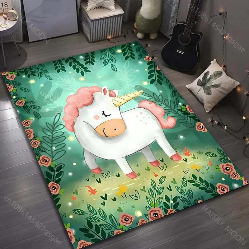 3D Cartoon Cute Unicorn Print Carpet Living Room Bedroom Bedside Modern Home Decor Kids Room Area Rug Sofa Floor Mat Luxury Gift