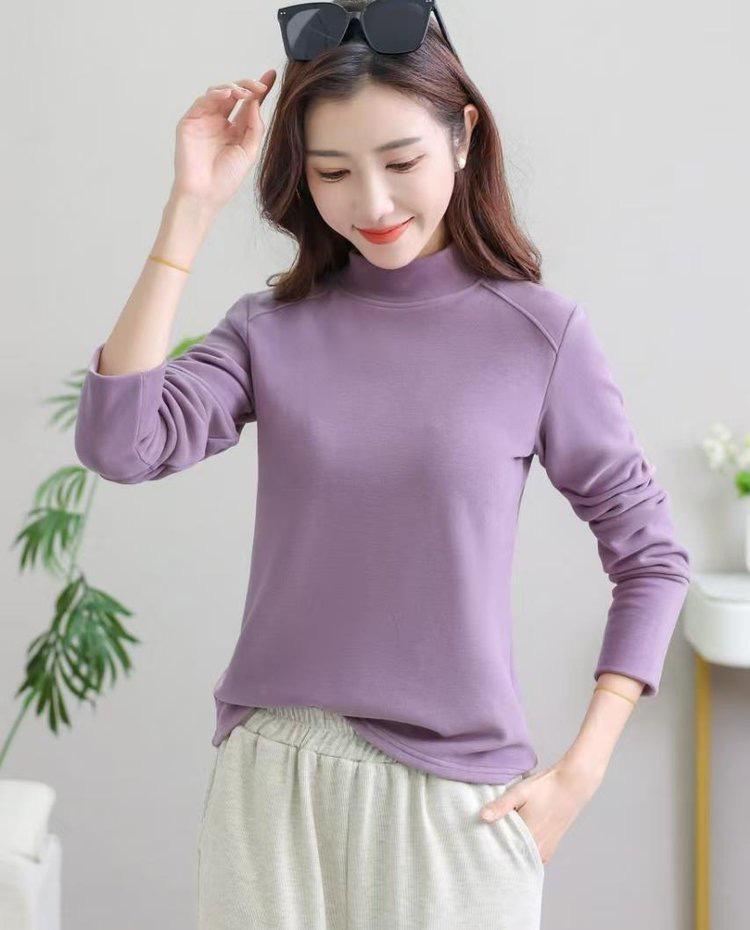 

Женская приталенная базовая рубашка с длинным рукавом и корейским воротником-стойкой - Идеальна для многослойности весной и осенью XXL фиолетовый