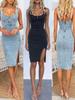 European & American Distressed Denim U-neck Sleeveless Casual Dress 2023