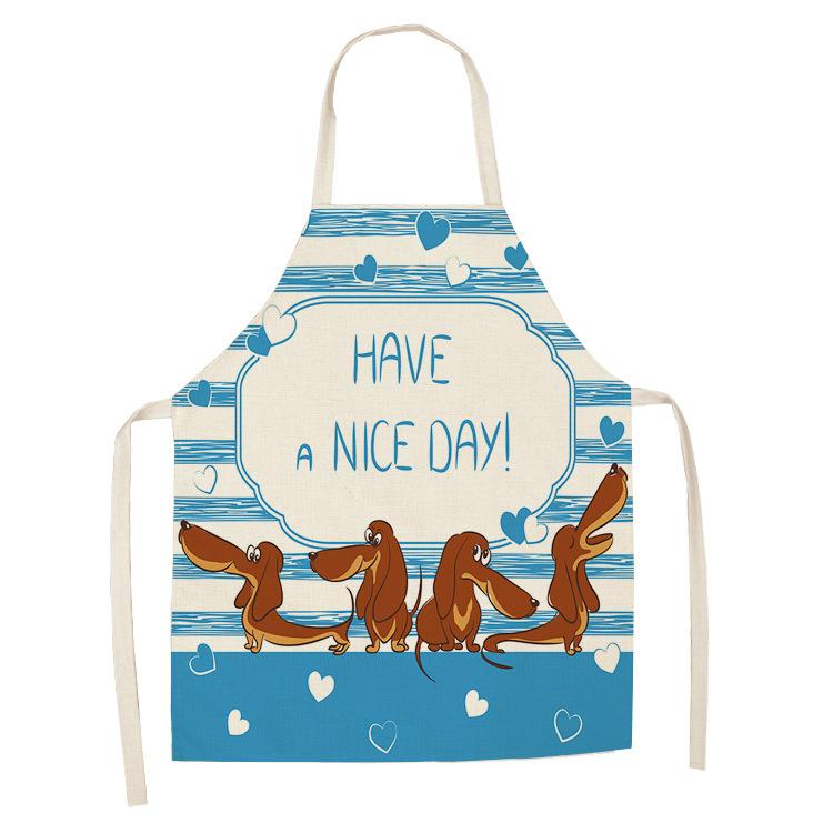 1 Pcs Cotton Linen BullDog Dog Print Kitchen Aprons Unisex Dinner Party Cooking Bib Funny Pinafore Cleaning Apron