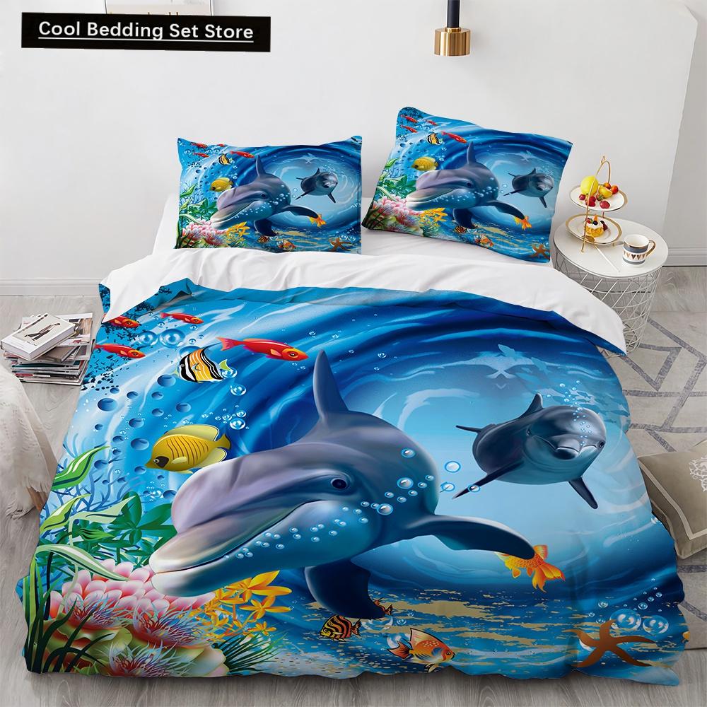 3D Octopus Duvet Cover King Queen Size Cute Cartoon Ocean Animal Bedding Set for Kids Teens Sealife 2/3pcs Polyester Quilt Cover