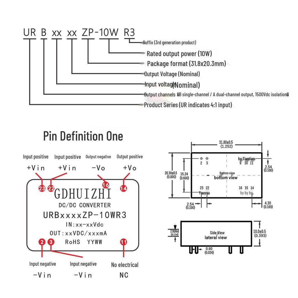URB1D05ZP-10WR3 Industrial DC-DC Module: 110V To 5V Ultra-Wide Voltage Regulated Isolated Power Supply