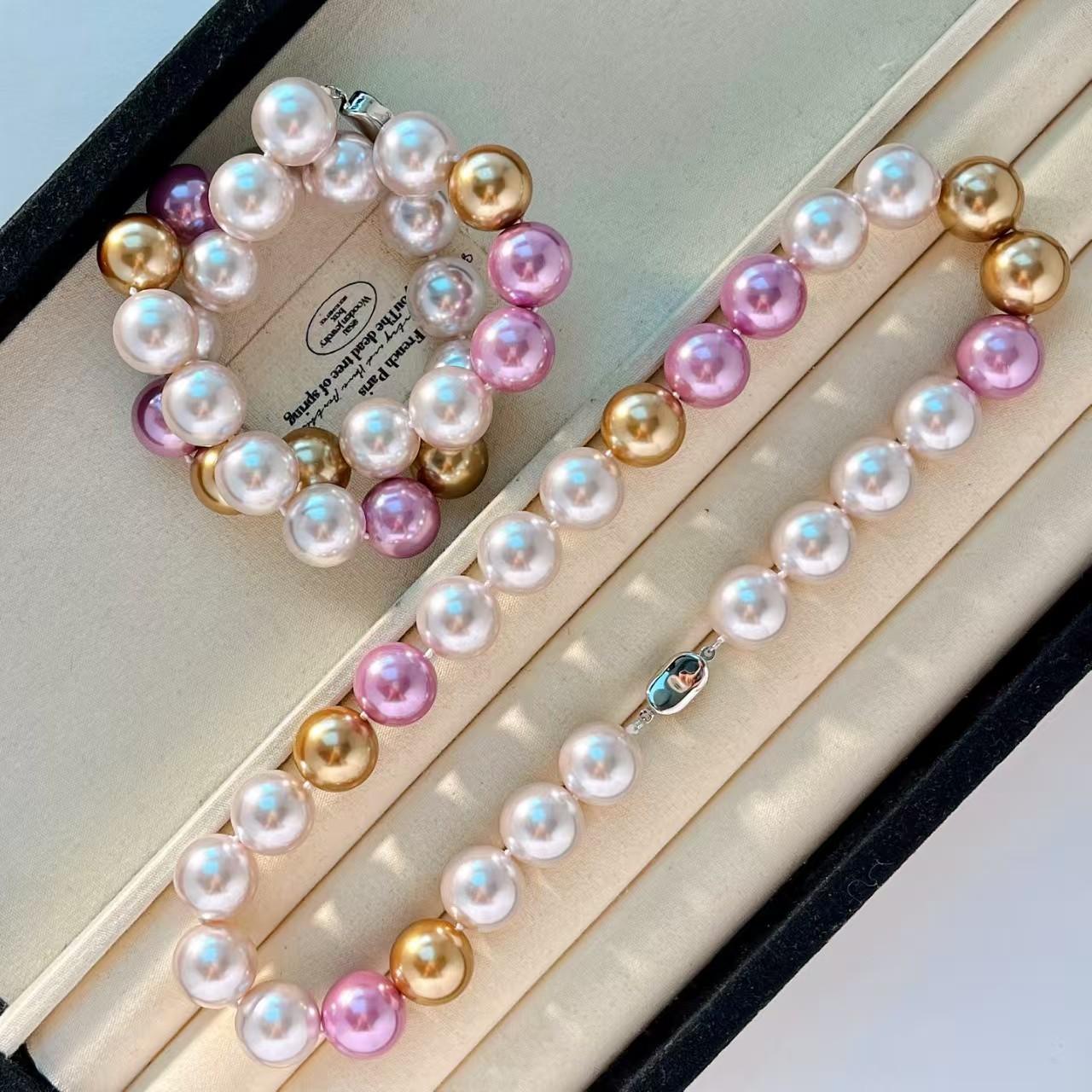 

Vintage 16Mm Large Granular Color Pink Coffee Artificial Crystal Pearl Necklace Clavicle