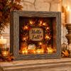 Craft Gifts for Adults DIY Lighted Halloween Ghost Shadow Box Kit, Wooden Frame LED Warm Light, Gothic Bedroom Decor Memory with Crystal Glass Panel,