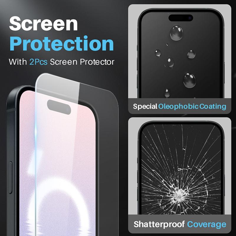 NORTHJO 5 In 1 For iPhone 16 Case PC+TPU Clear Phone Cover with 2 Screen Protector, 2 Camera Lens Film