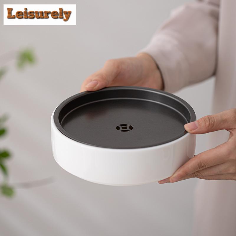 Sheep Fat Jade Porcelain Pot Bearing Holder Boutique Water Storage Dry Brew Table Tea Tray Pot Base Chinese Kung Fu Teaset Craft