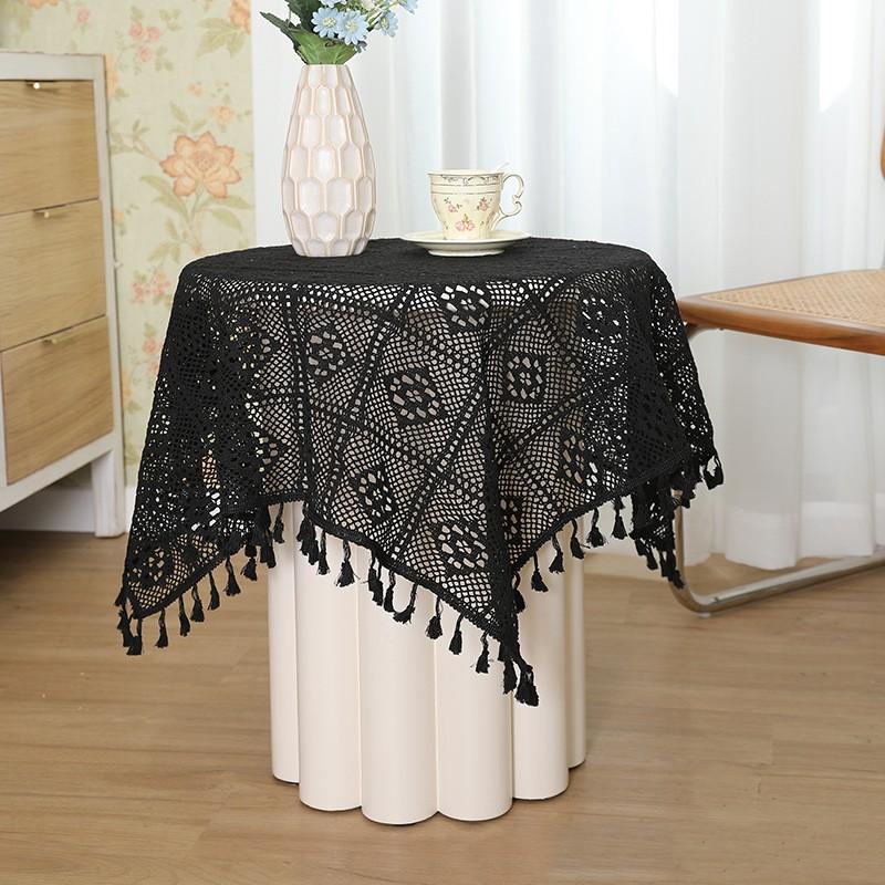 Pastoral Handmade Crochet Square Cotton Tablecloth Bedroom Balcony Corridor Tea Party Round Table Piano Cover Cloth Tapete Nappe