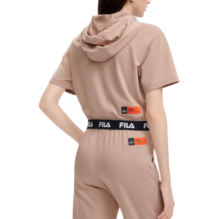 FILA X Magic Stick Collaboration Solid Color Casual Hooded Short Sleeve T-Shirt Women Tops Light-Khaki F11W329112F-DK