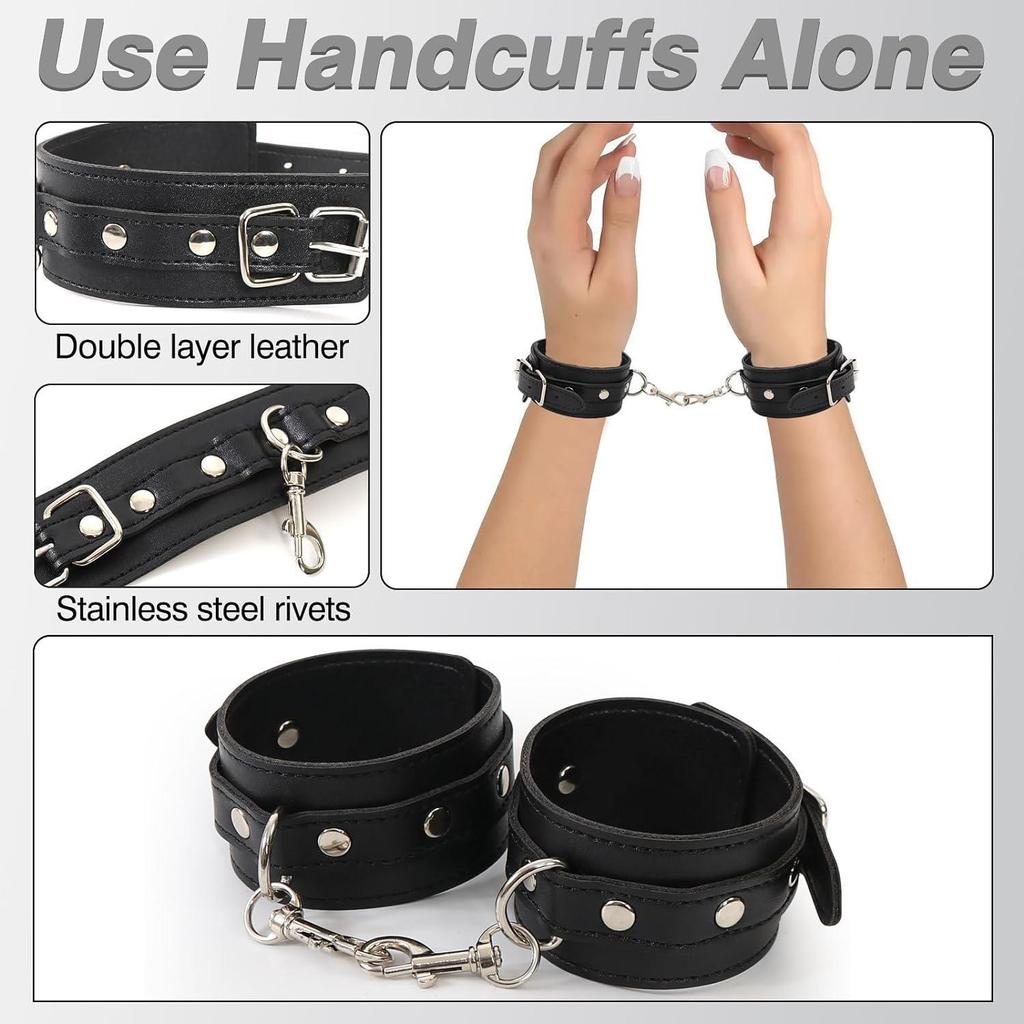 Detachable PU Bondage Handcuffs Set for Couples - Erotic SM Toys Restraint and Flirting Accessories