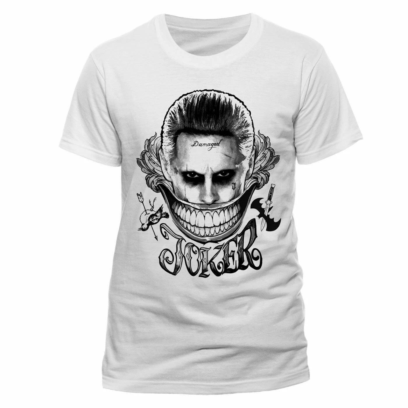 Mens T-shirt Suicide Squad Joker Face White Joker Smile S