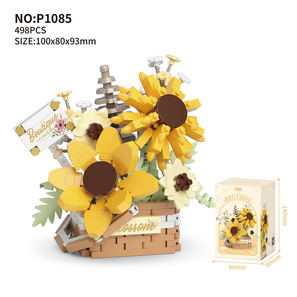 Flower Basket Series Micro-Particle Building Blocks: Sunflower & Succulent Potted Plants – Lego Compatible Toys