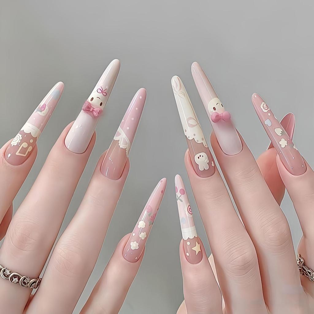 2026 New Year Pink Melody Spring Sweet Student Wearable Detachable Nails