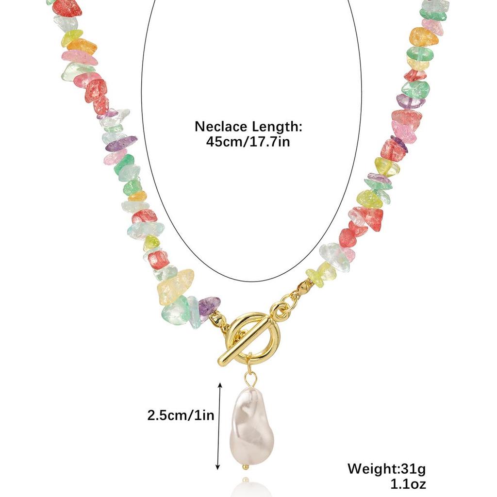 European & American Bohemian Colored Gravel Natural Stone Necklace for Women - Summer Jewelry