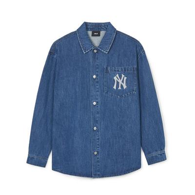 MLB New York Yankees SS24 Fashion Logo Print Single-Breasted Long Sleeve Shirt Unisex Shirts Blue 3ADRB0641-50INS
