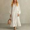 Retro Pendulum Long Dress Casual Long-sleeved Dress Cotton and Linen Spring and Autumn Women's Clothing Multi-colored Buttons European and American