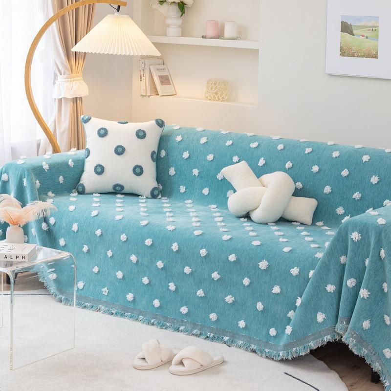 Nordic Geometric Jacquard Couch Cover Double Sided Chenille Anti-scratch Sofa Towel Furniture Protection Slipcover for Dogs Cats