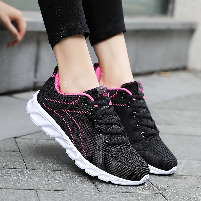 Breathable Mesh Sneakers Women's New Wave Shoes Mesh Fly-woven Women's Shoes Soft Sole Lightweight Travel Shoes Women