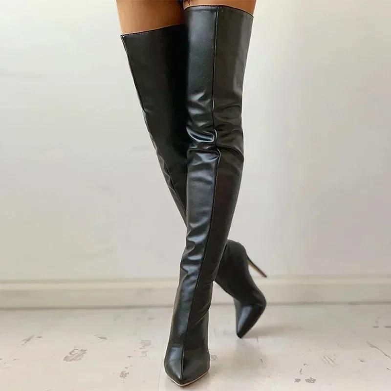 Dámské kozačky Vysoký podpatek 11cm Kozačky nad kolena Velká velikost 34-43 Zadní zip Móda Osobní kozačky